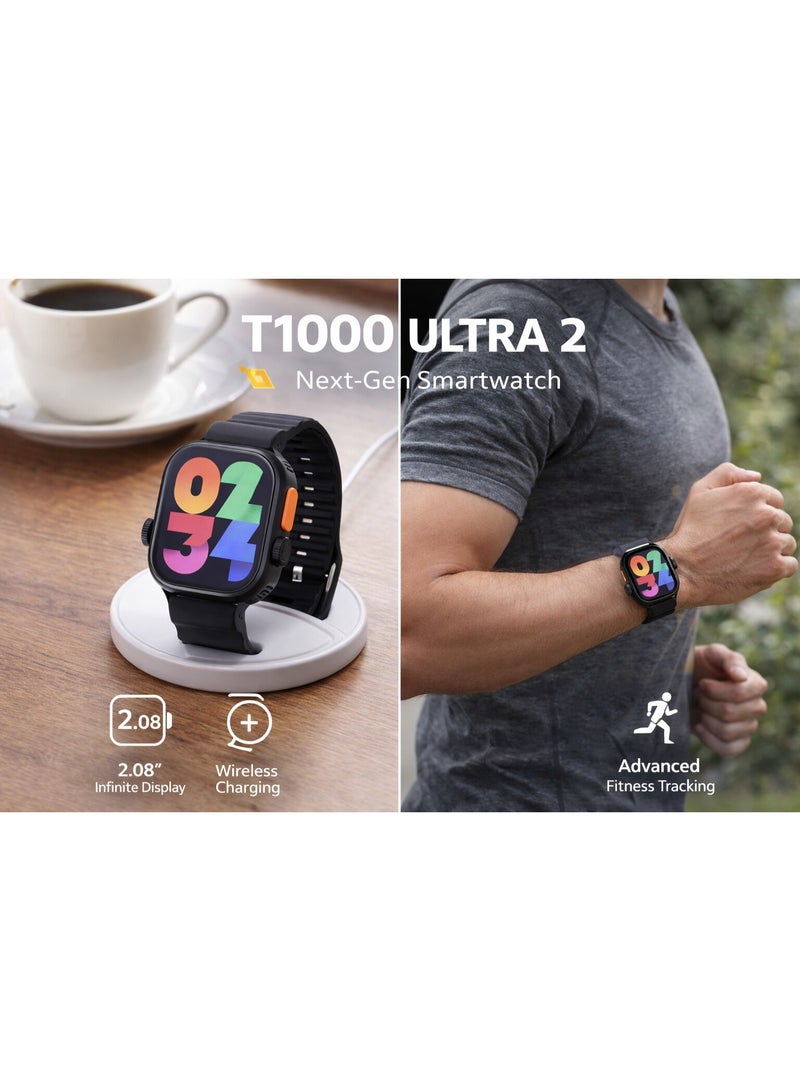 T1000 Ultra Smartwatch 2.08” Infinite Display with Wireless Charging, Fitness Tracking & Smart Notifications – Black Strap - Image 2